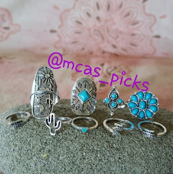 9 Southwestern Rings. Cowgirl Rodeo Cowboy Country Western Arrow Cactus - Picture 11 of 11